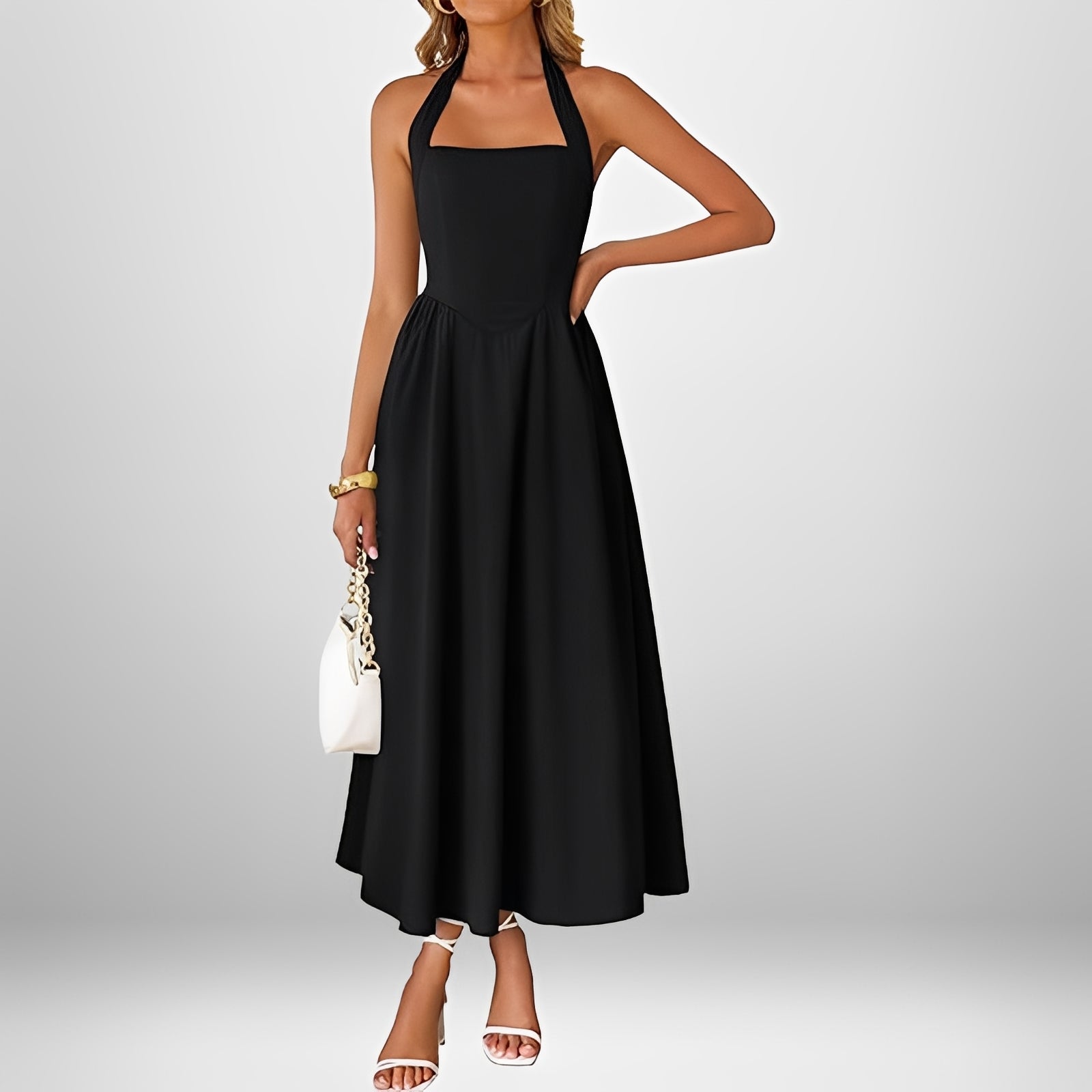 Joanna - Élégante Robe Midi à Col Halter