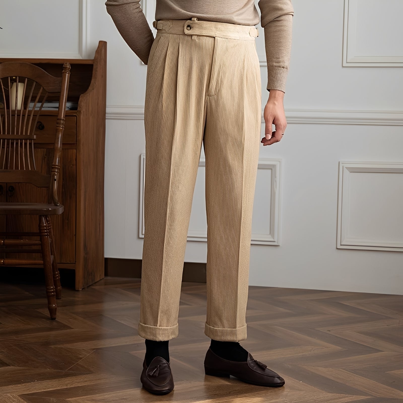 Rafael - Pantalon à Taille Haute en Velours Texturé