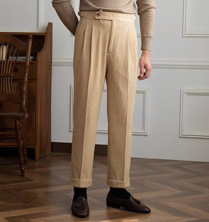 Keaton - Pantalon moderne pour hommes en velours côtelé à taille haute