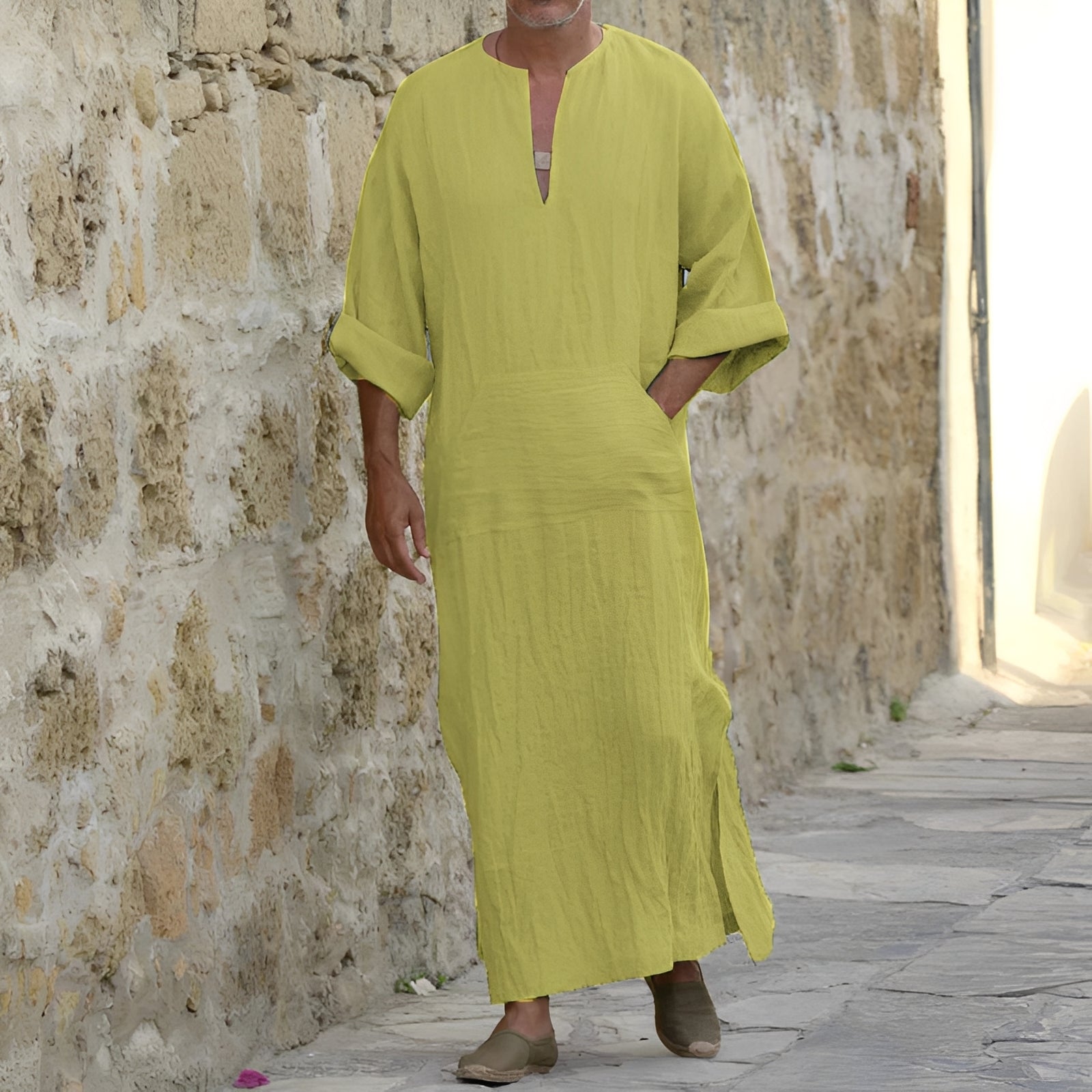 Josiah - Robe-chemise longue simple avec ouverture pour hommes