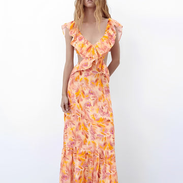 Hazel - Robe chic à motifs avec volants pour femmes