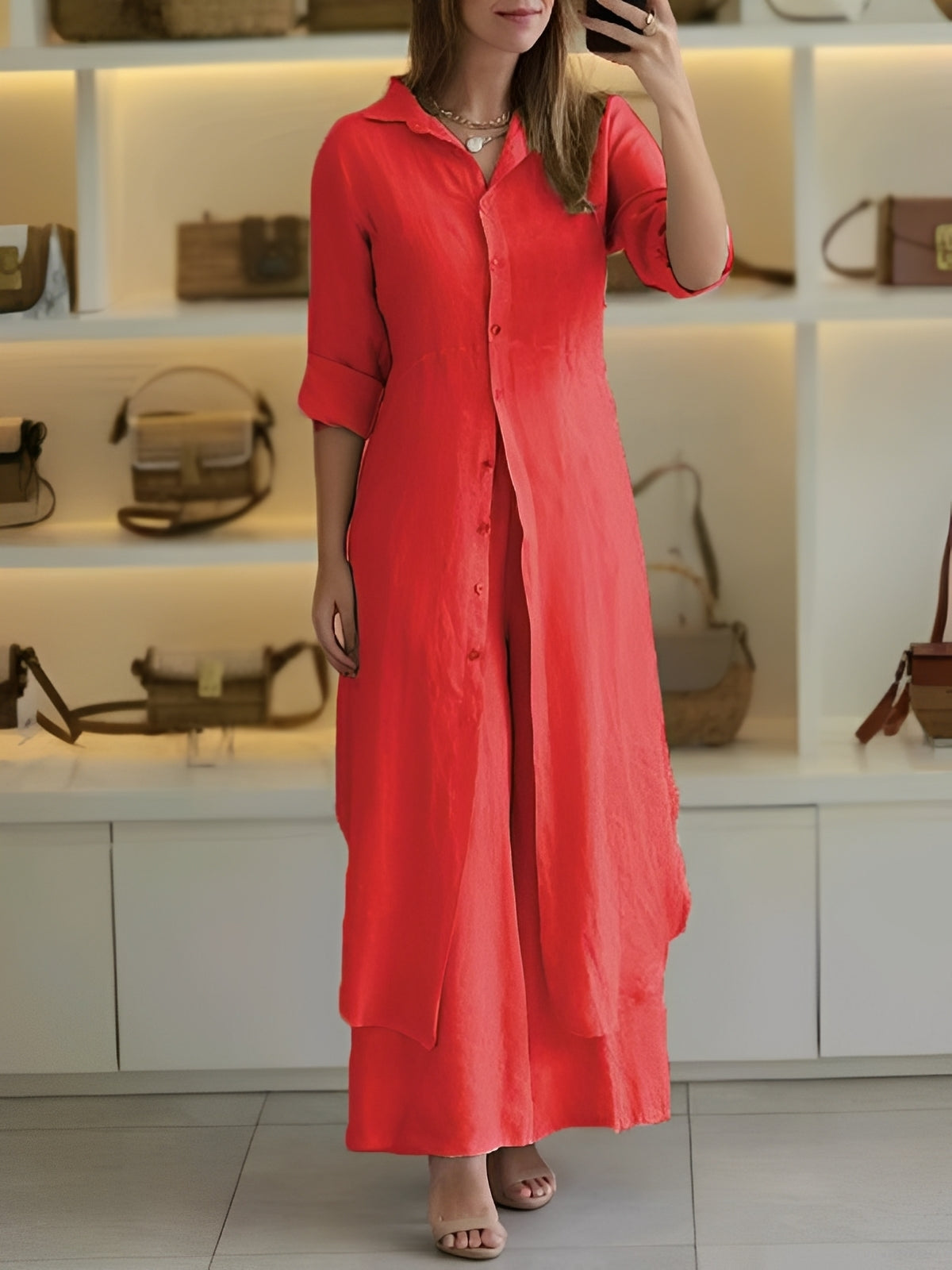 Telsa - Ensemble féminin deux pièces chic avec chemise longue