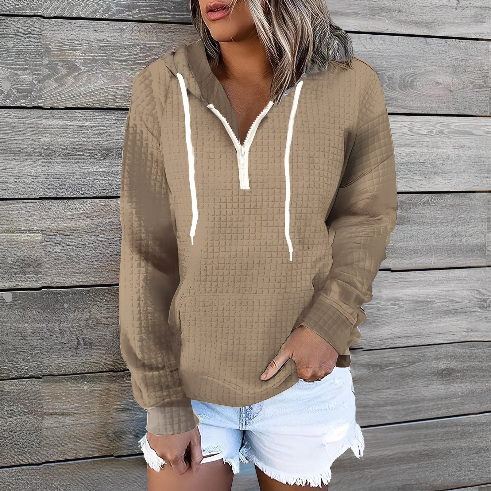 Amanda - Sweat à capuche élégant en gaufre pour femmes