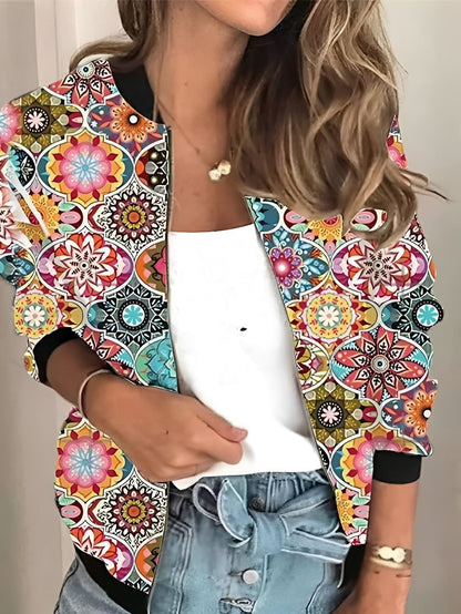 Elsie - Modische Jacke mit Reißverschluss und Blumenmuster für Damen