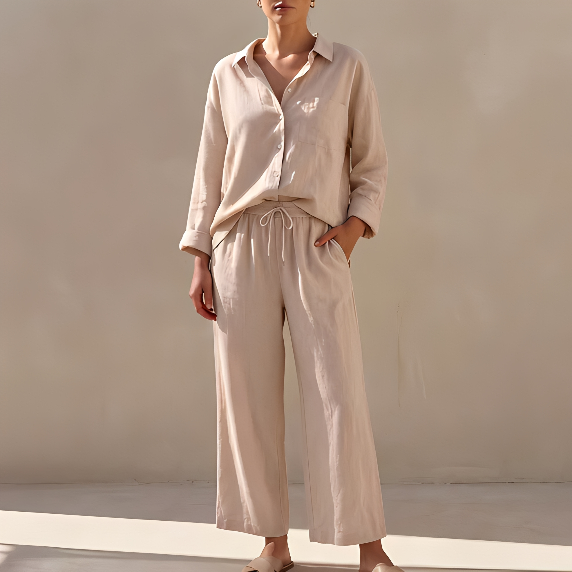 Genzel - Ensemble chemise boutonnée et pantalon pour femme