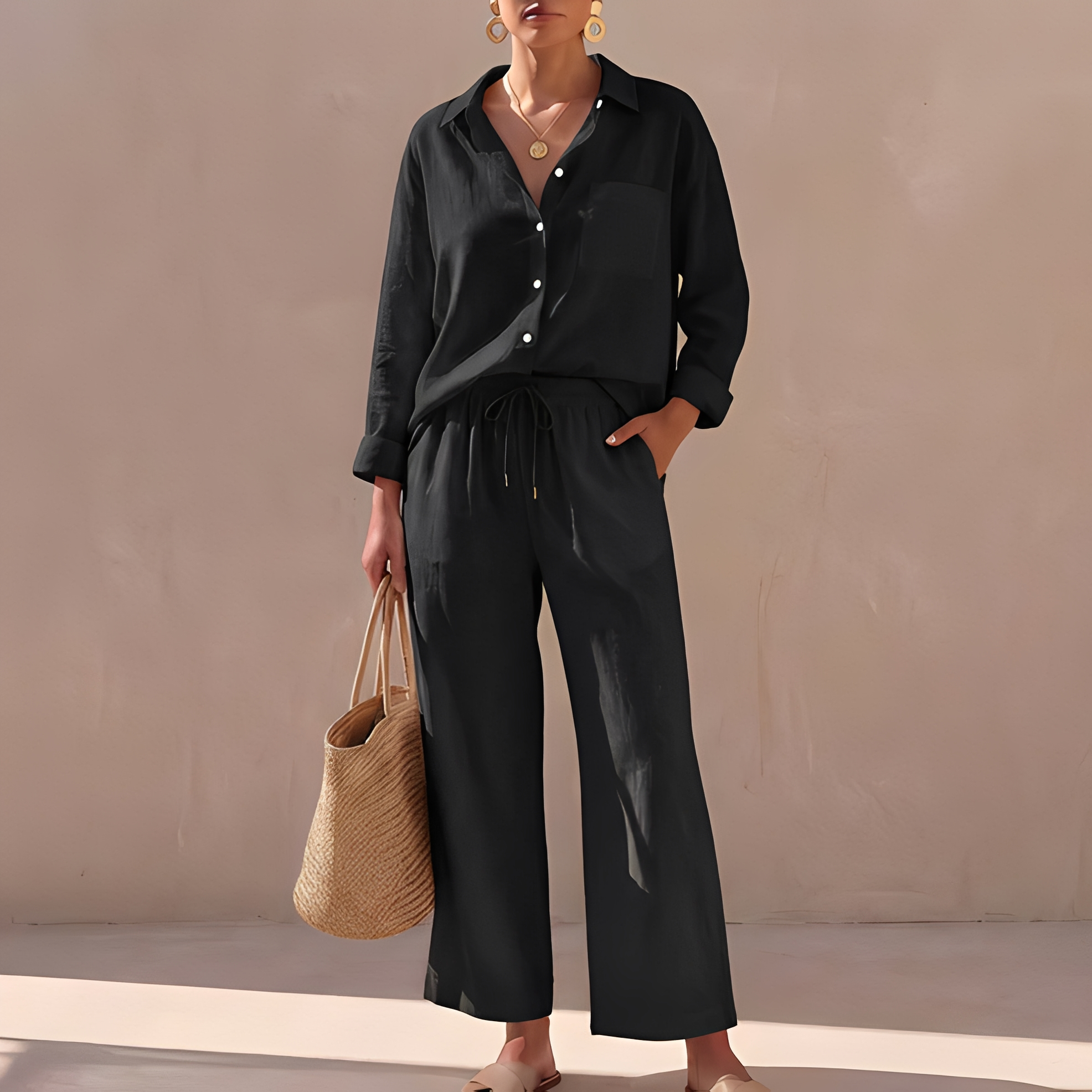 Genzel - Ensemble chemise boutonnée et pantalon pour femme