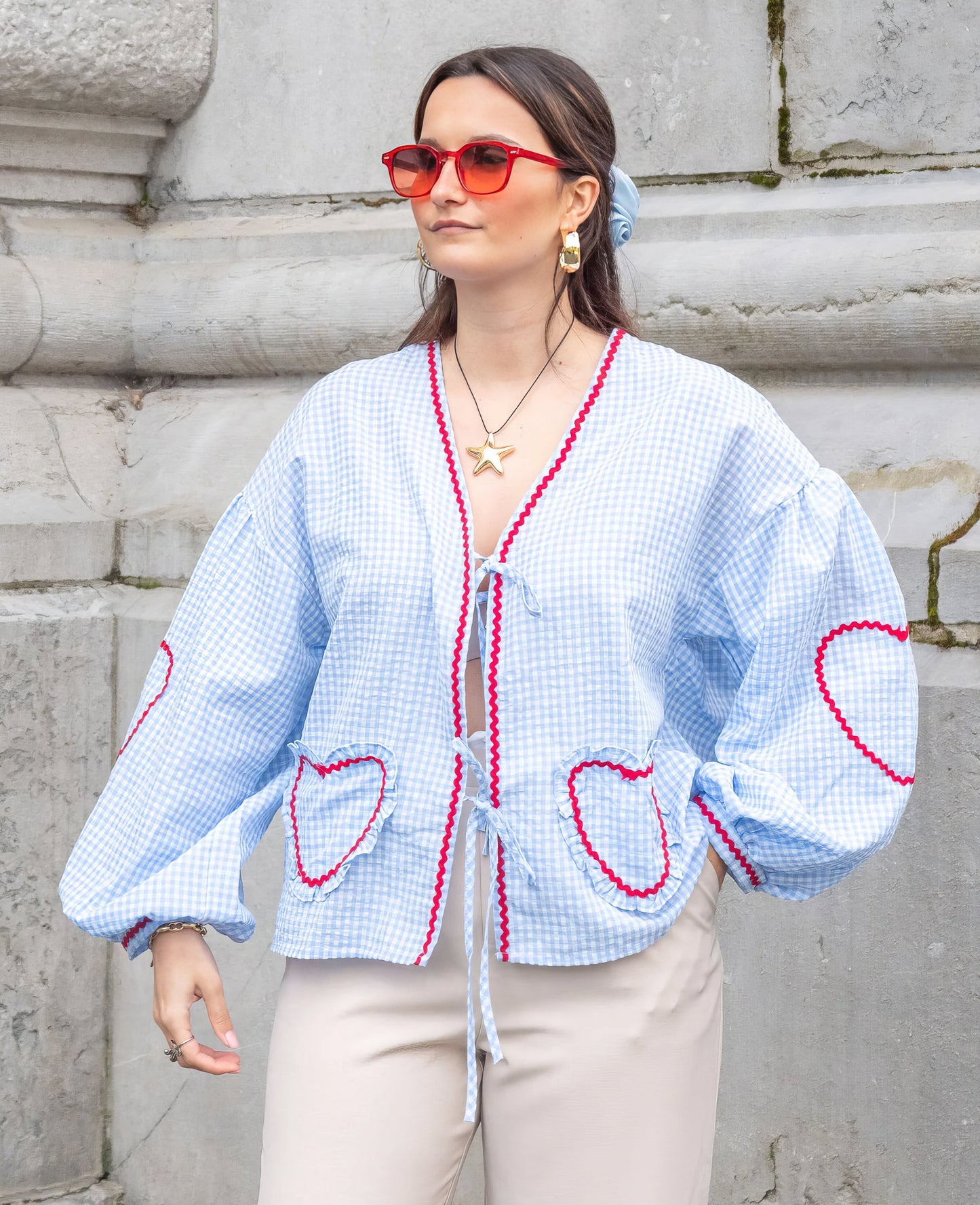 Claudia – Blouse Gingham avec Nœud