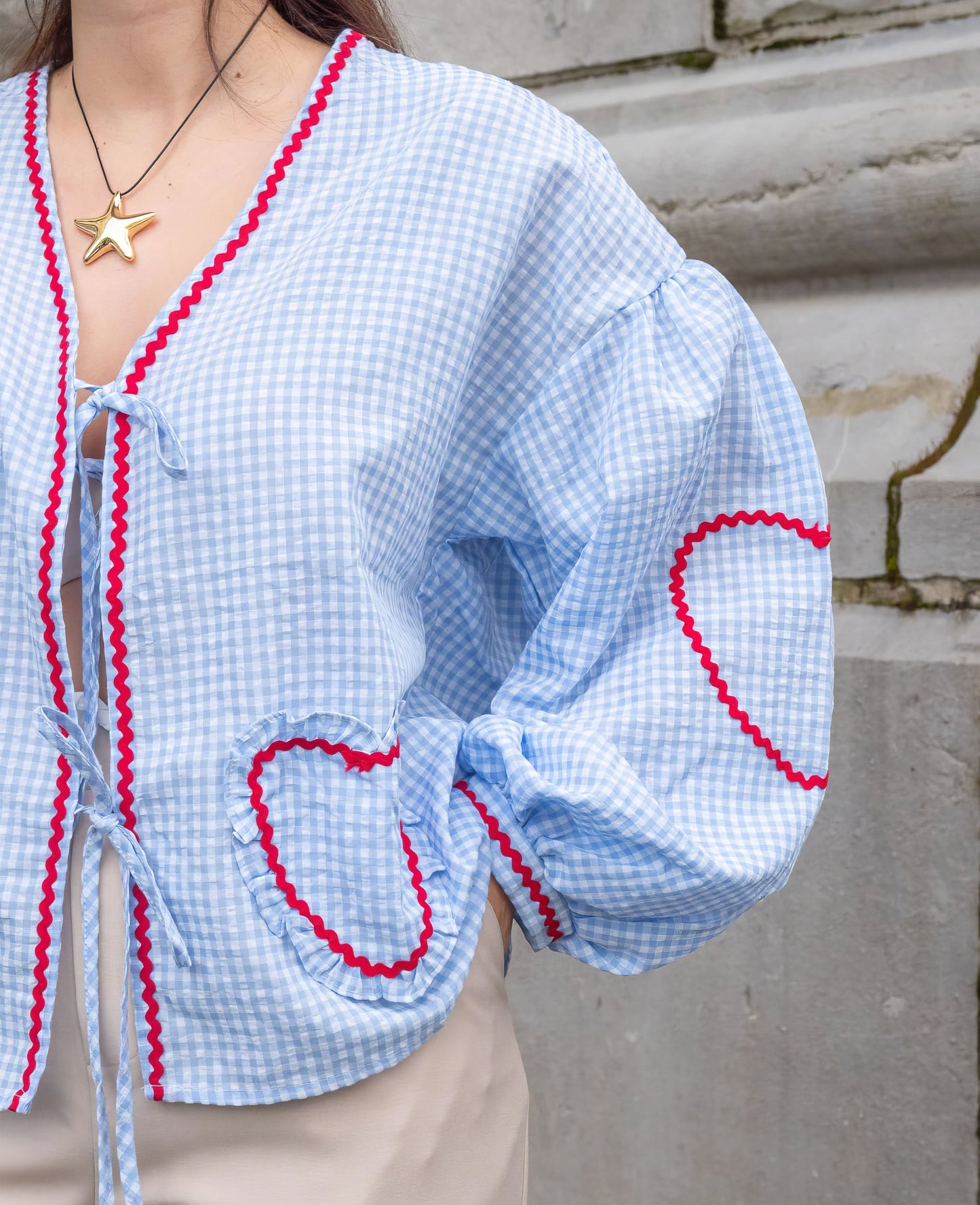 Claudia – Blouse Gingham avec Nœud
