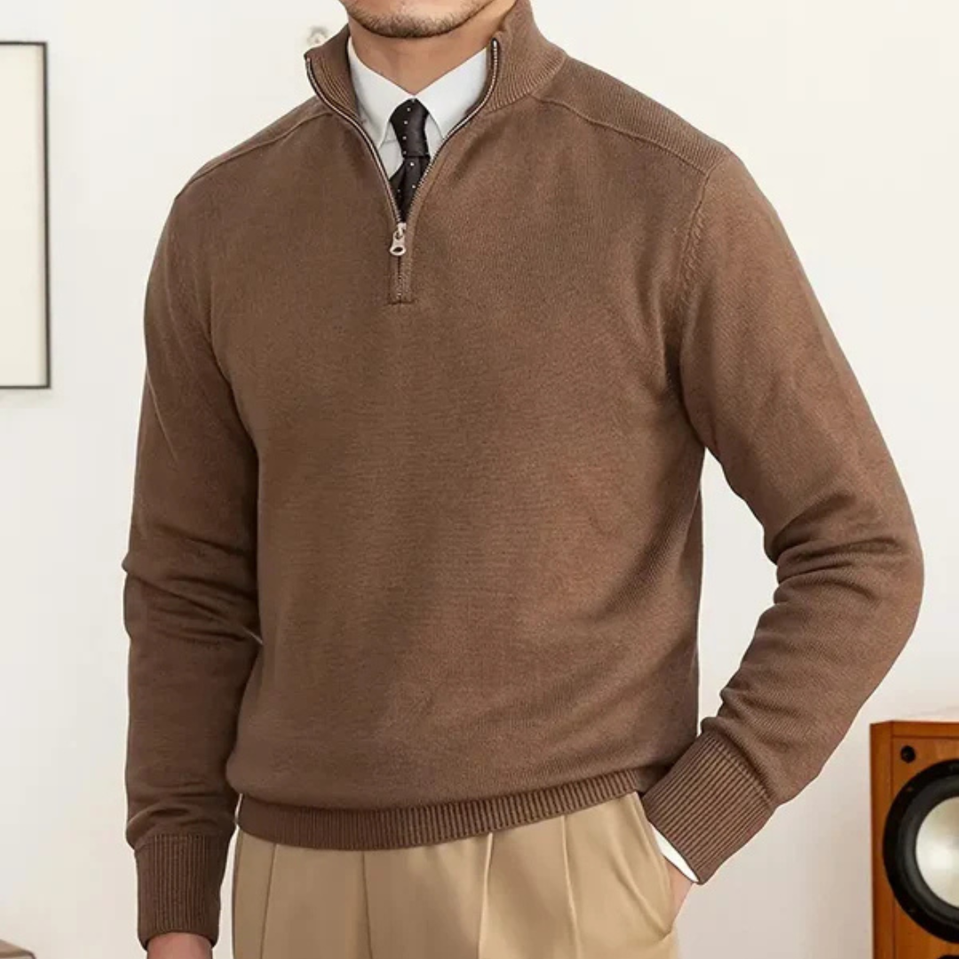 Olivier - Pull en coton avec zip partiel