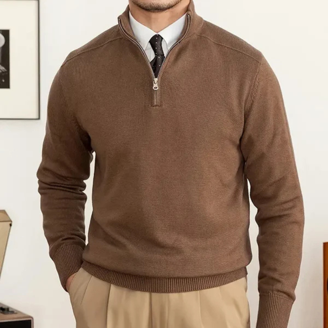 Olivier - Pull en coton avec zip partiel