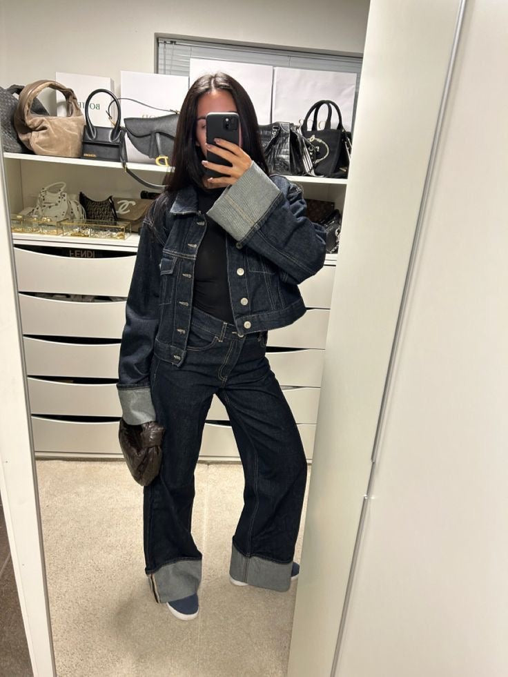 Clara – Ensemble Denim avec Veste Trucker & Jeans Taille Haute