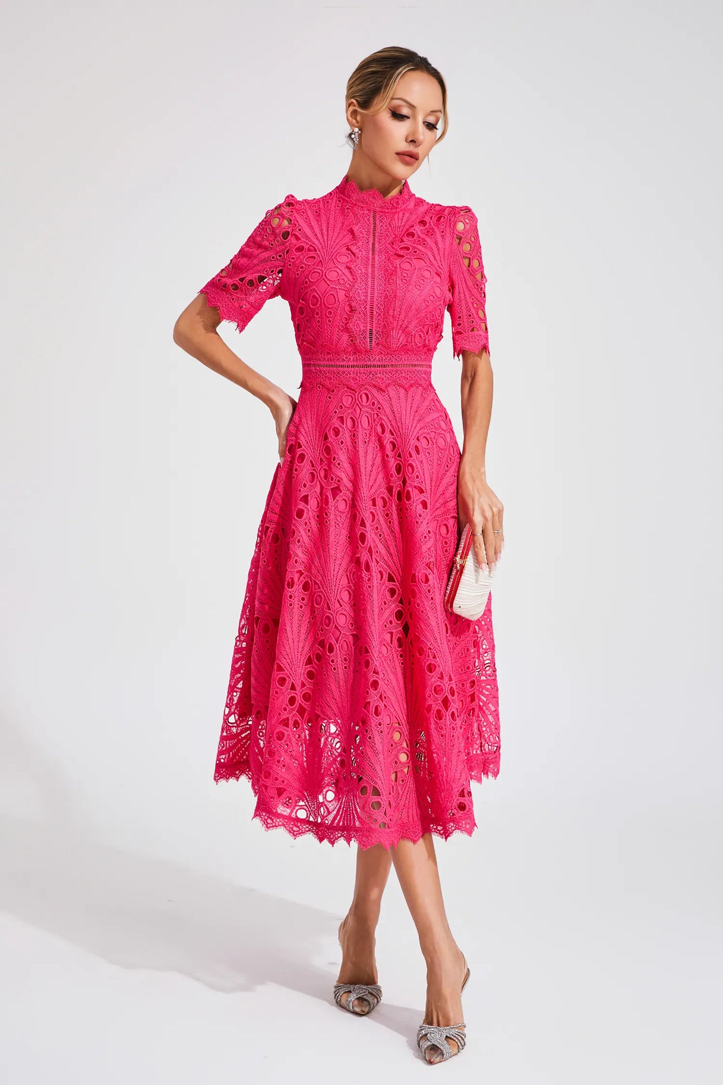 Pierre - Mid-length dress with lace and elegance