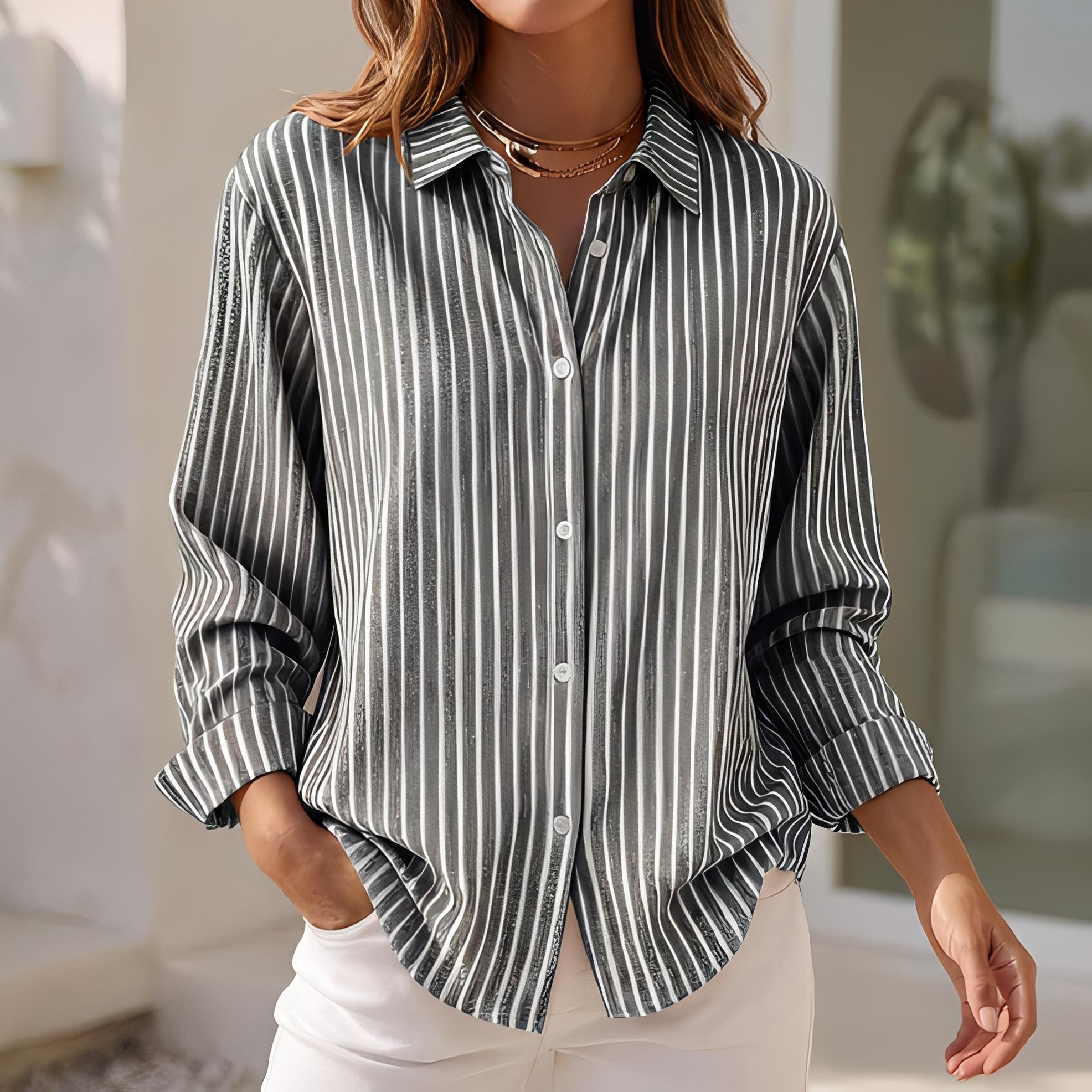 Lenna - Chemise d'été à rayures coupe ample pour femme