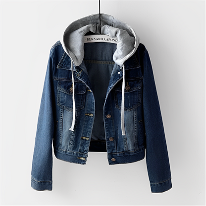 Adah - Long denim jacket with removable hood