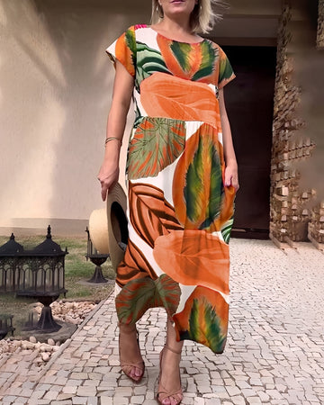 Sami - Robe Chic Fendue à Manches Courtes