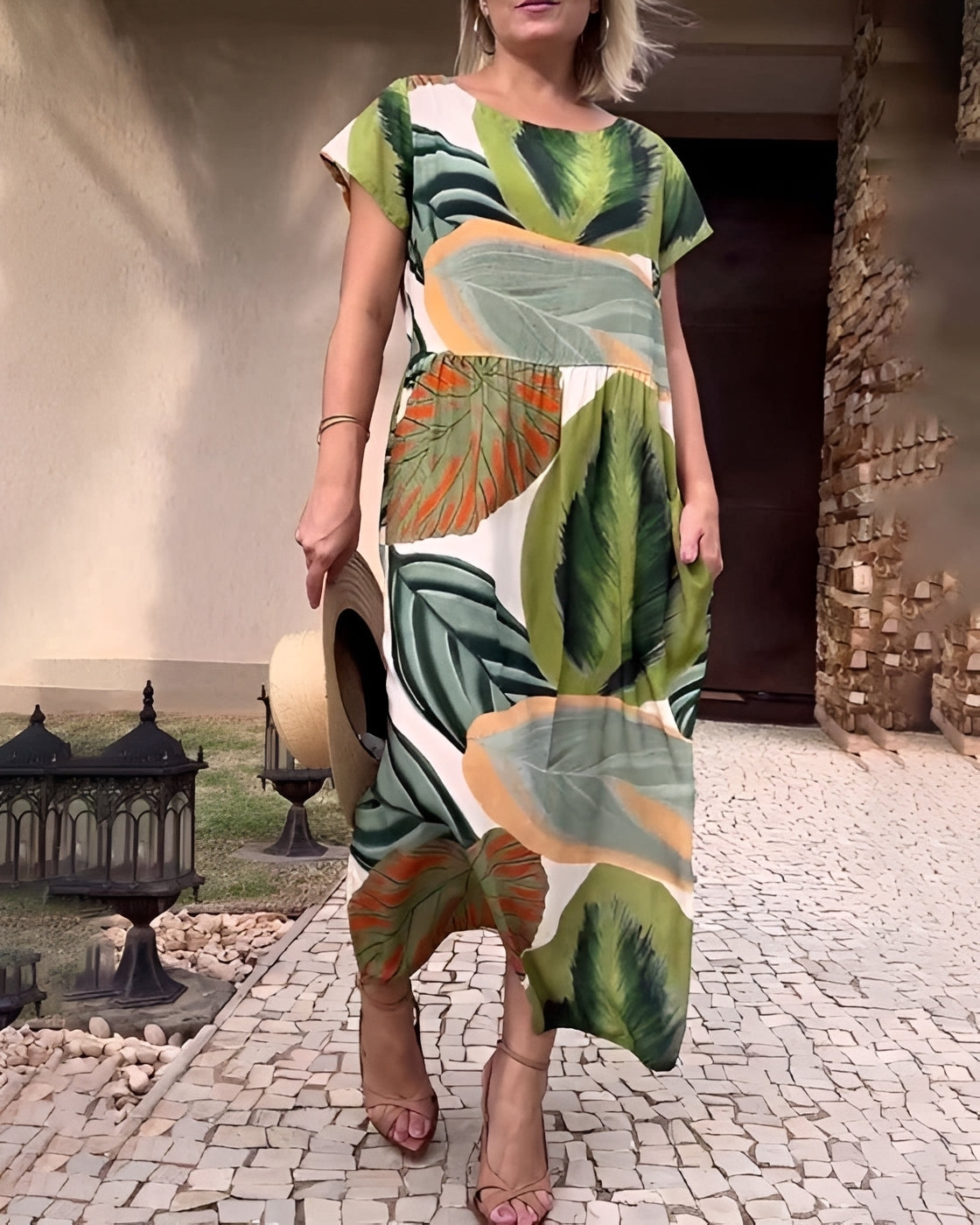 Sami - Robe Chic Fendue à Manches Courtes
