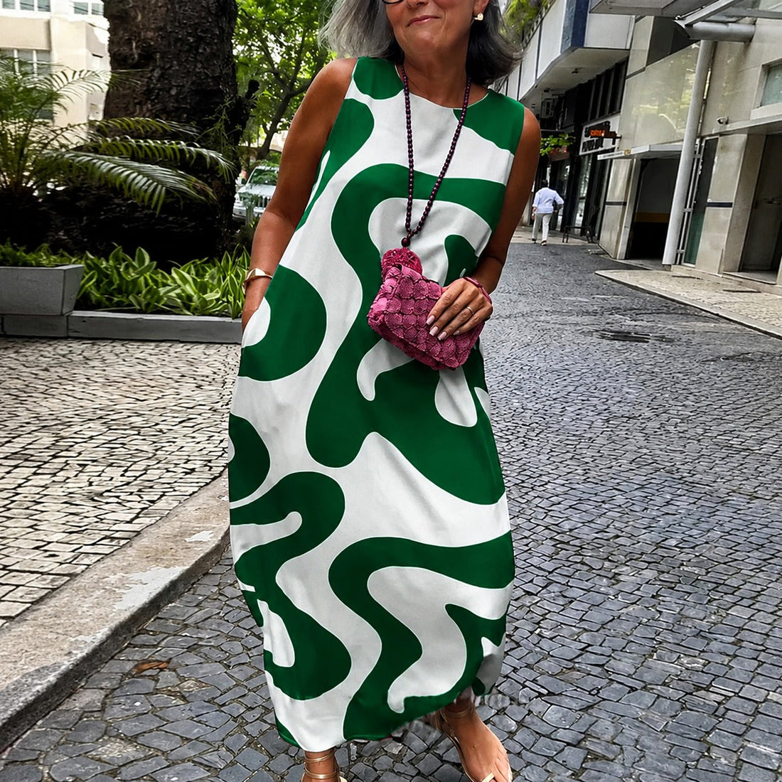 Taylor - Robe Chic Sans Manches à Motif Géométrique