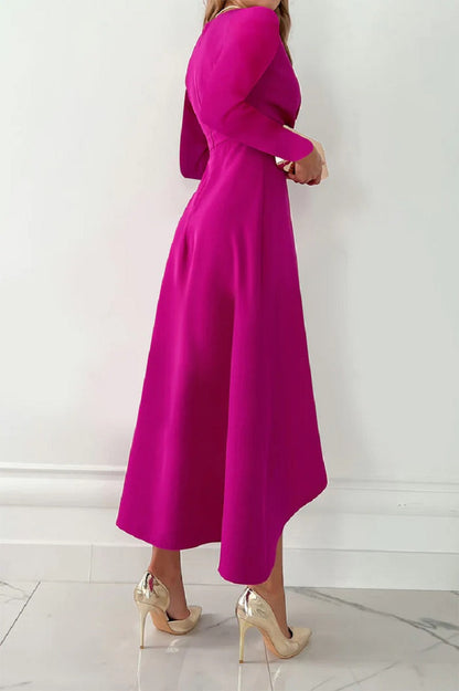 Cherry - Single-color pleated dress, perfect for special occasions