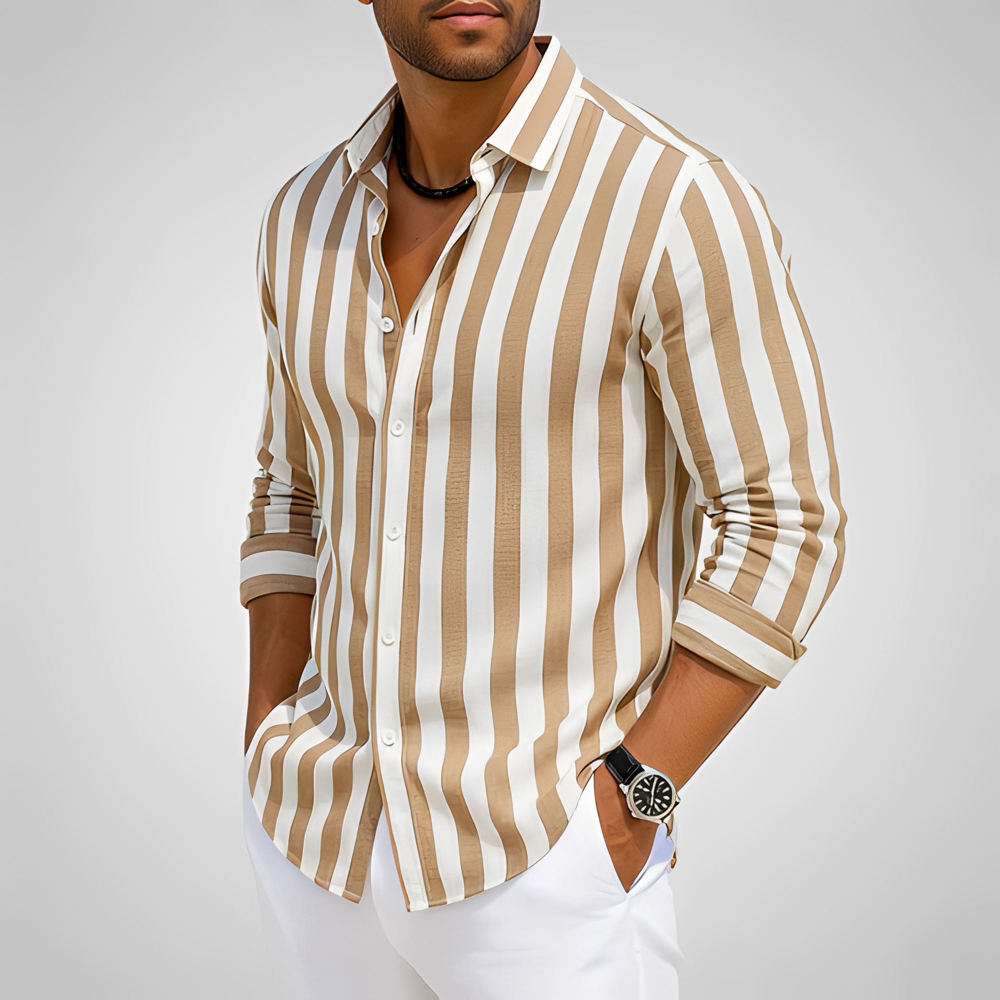Lando - Chemise à rayures pour homme, coupe ample