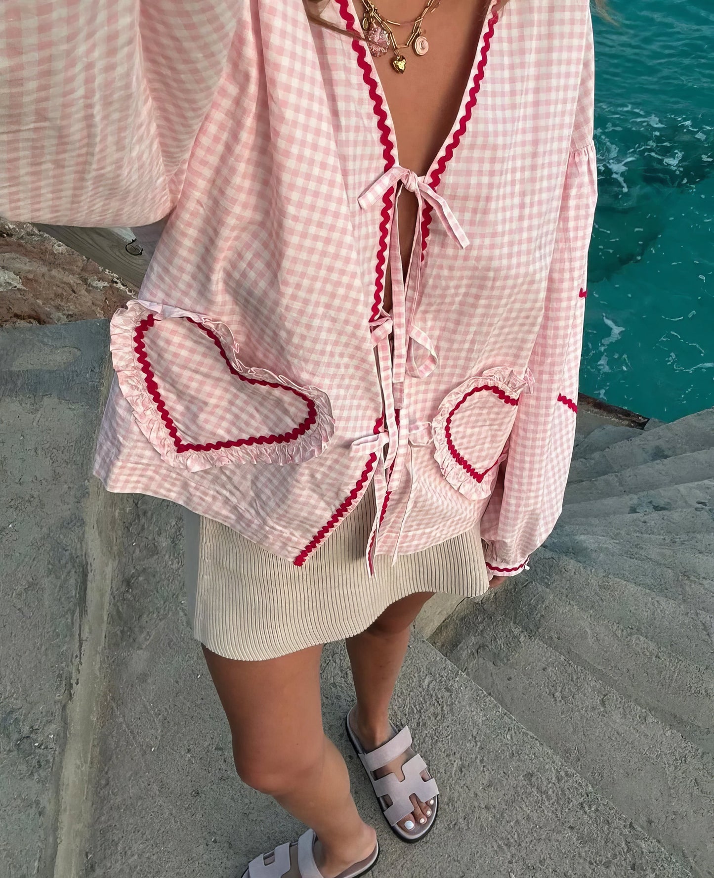 Claudia – Blouse Gingham avec Nœud