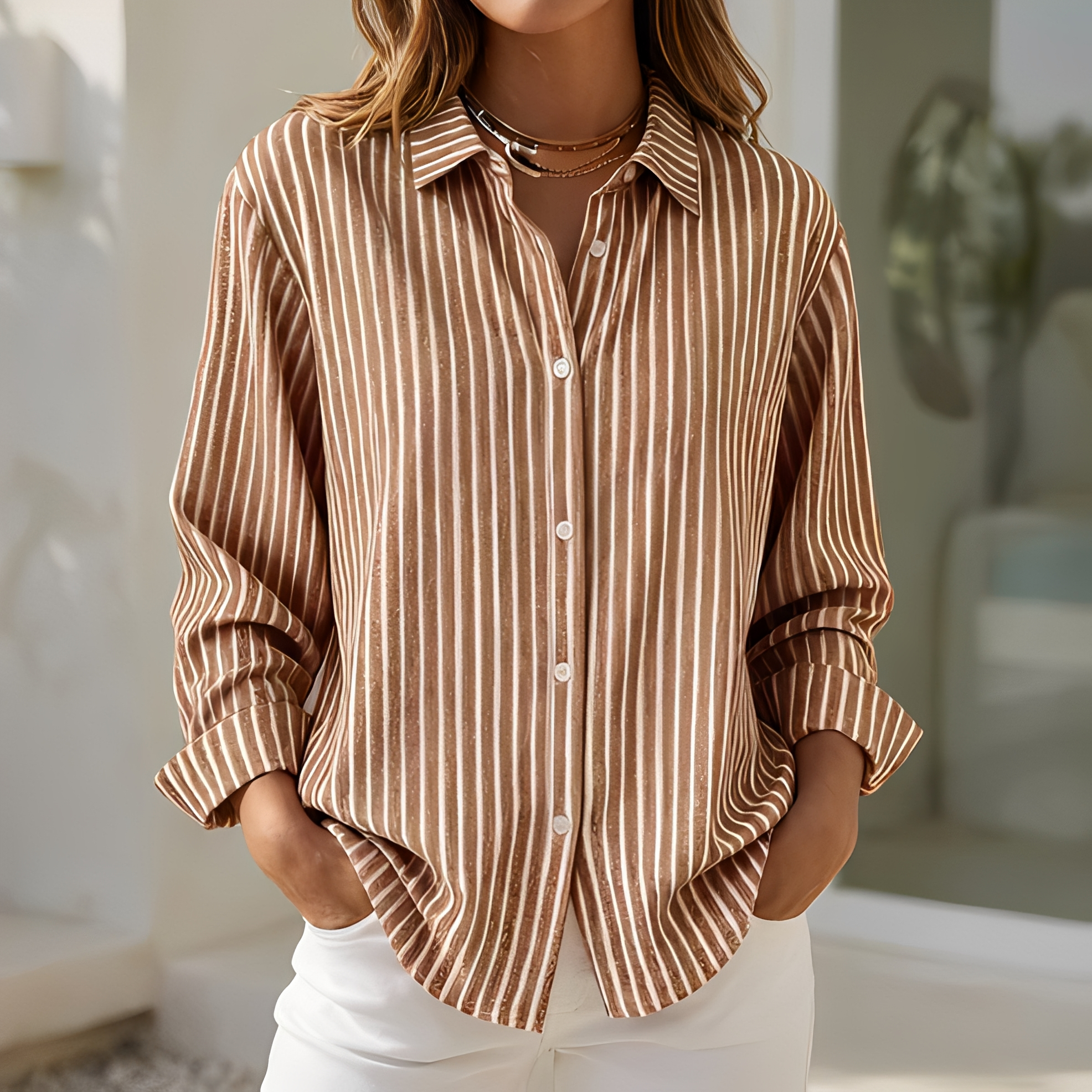 Lenna - Chemise d'été à rayures coupe ample pour femme