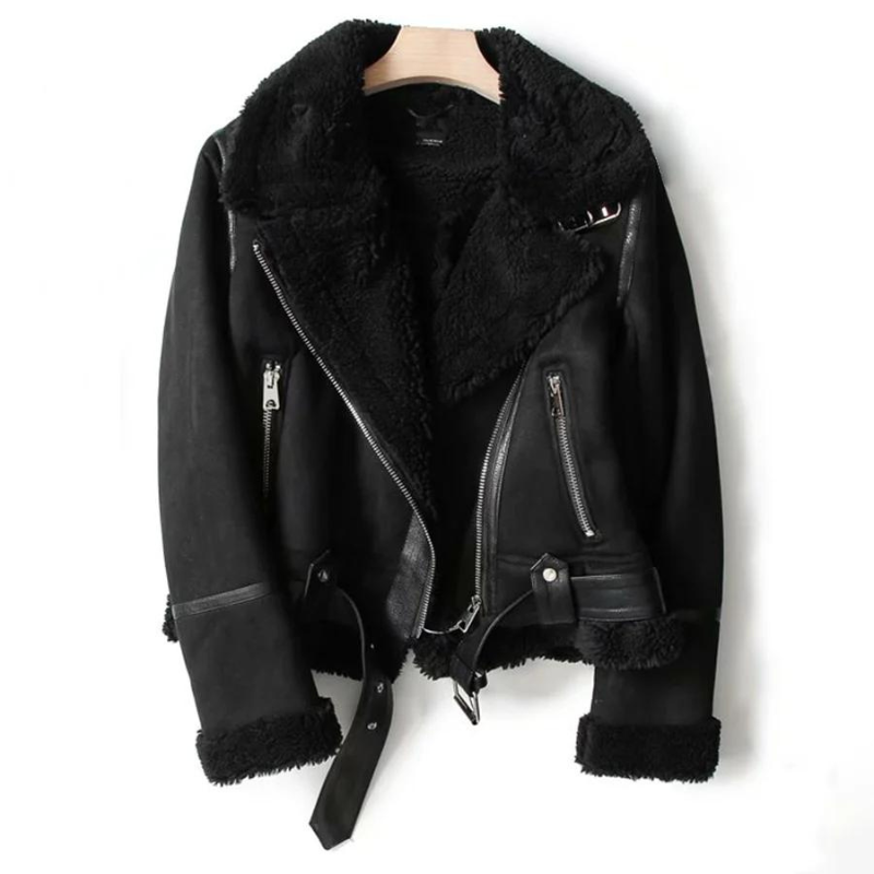 Macie – Veste en cuir doublée sherpa