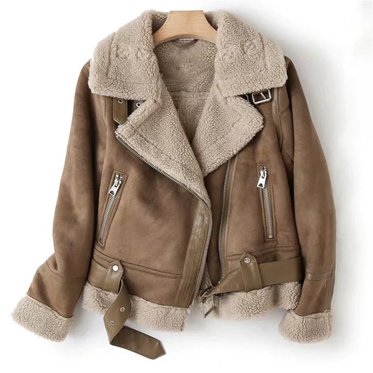 Macie – Veste en cuir doublée sherpa
