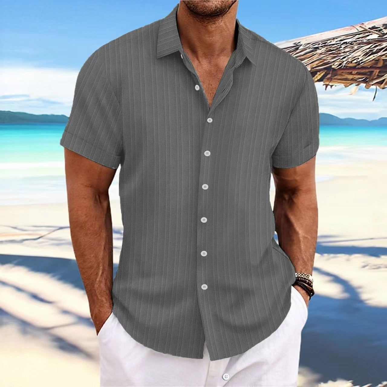 Bernard - Striped shirt in cotton and flax for men