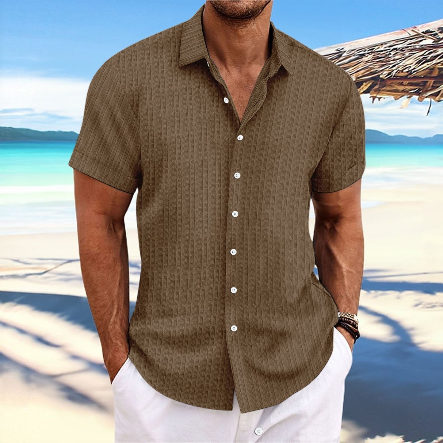Bernard - Striped shirt in cotton and flax for men