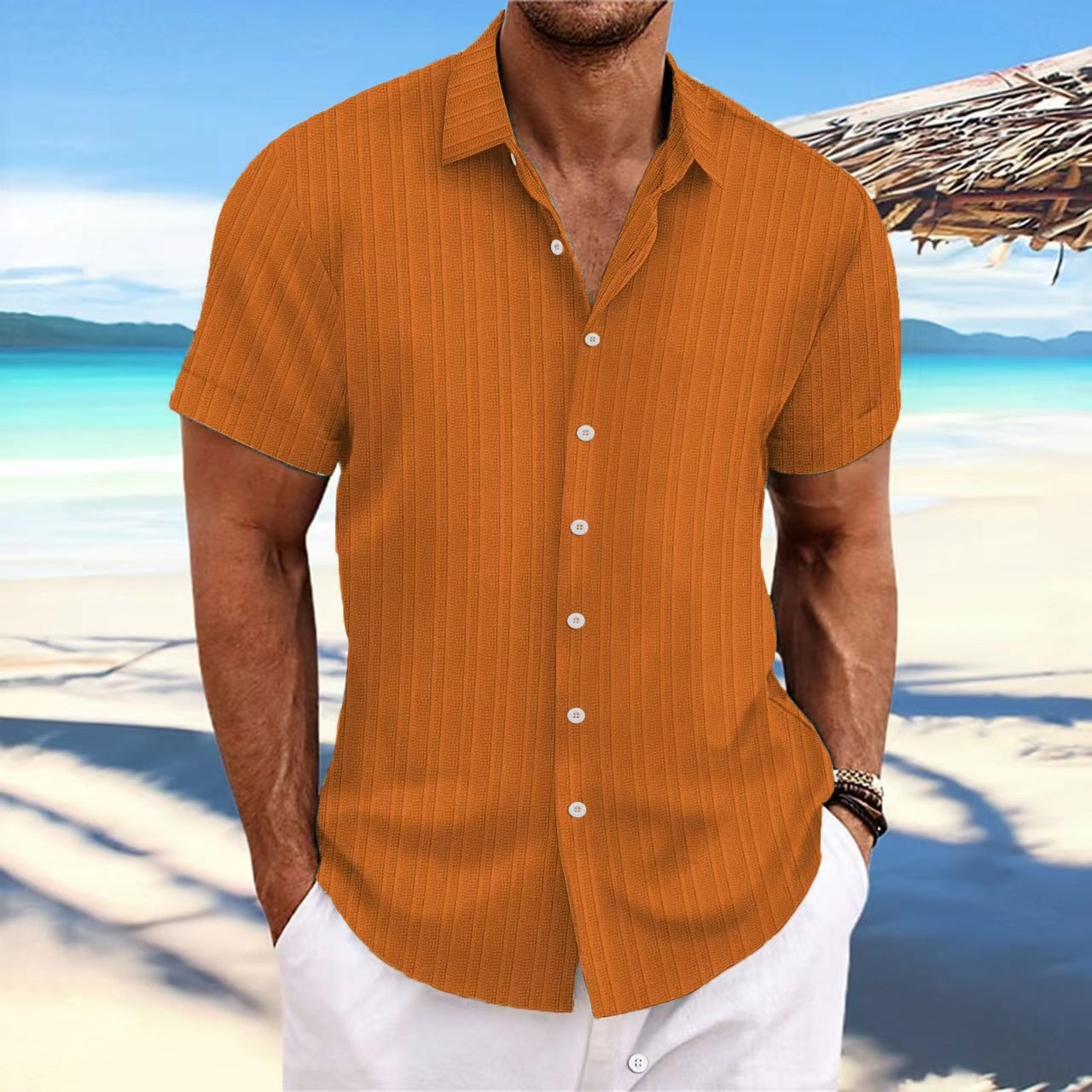 Bernard - Striped shirt in cotton and flax for men