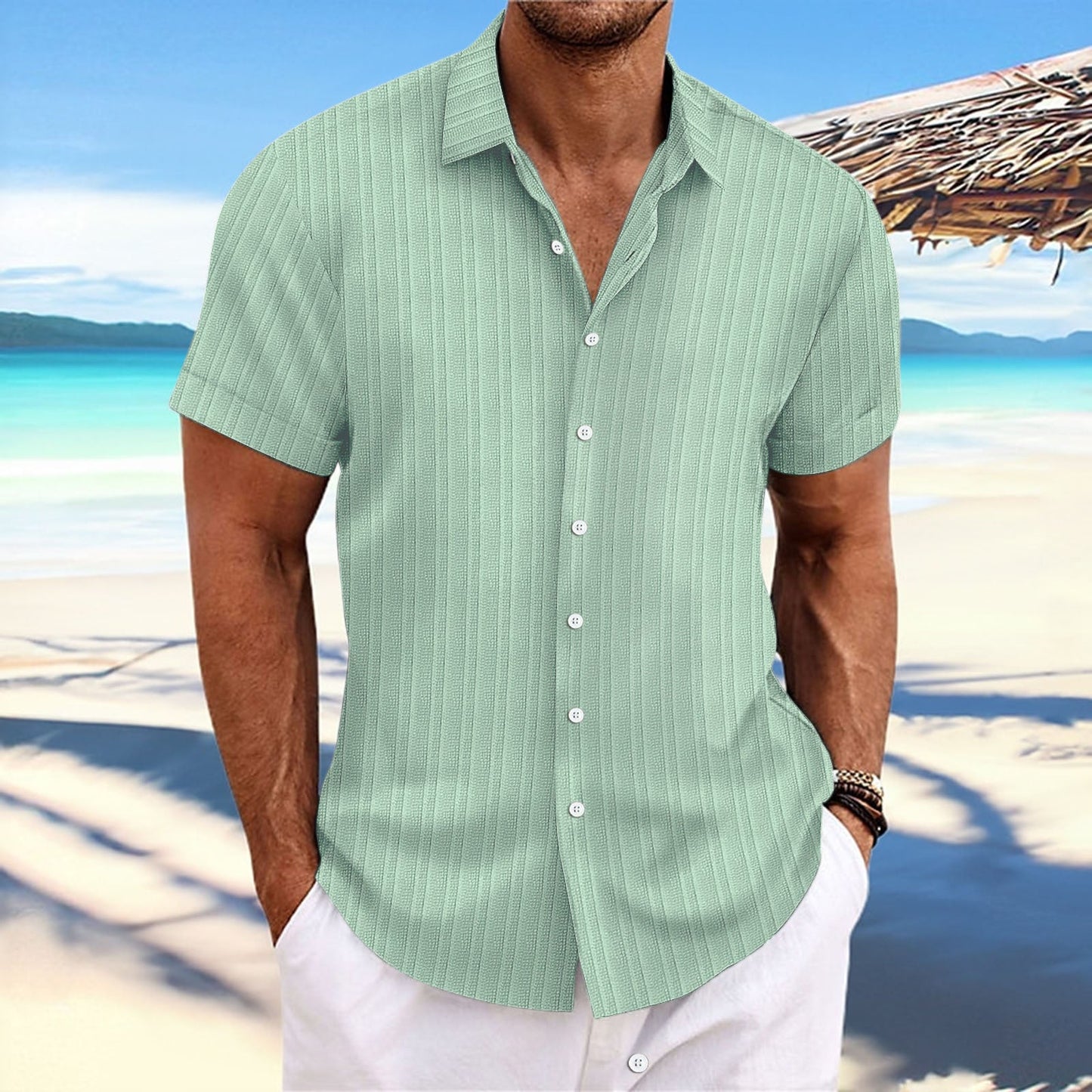 Bernard - Striped shirt in cotton and flax for men