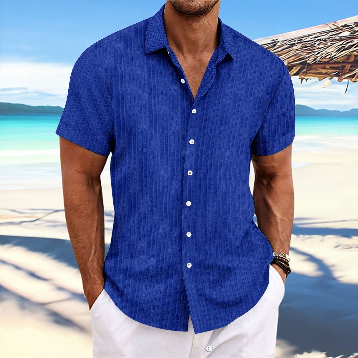 Bernard - Striped shirt in cotton and flax for men