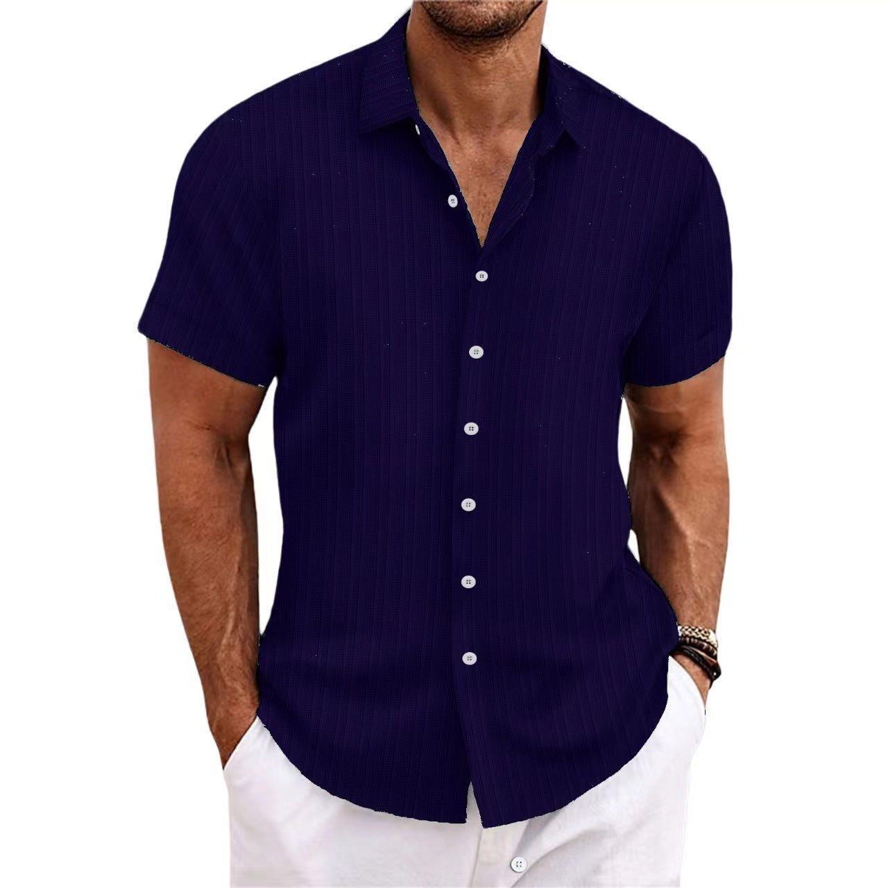 Bernard - Striped shirt in cotton and flax for men