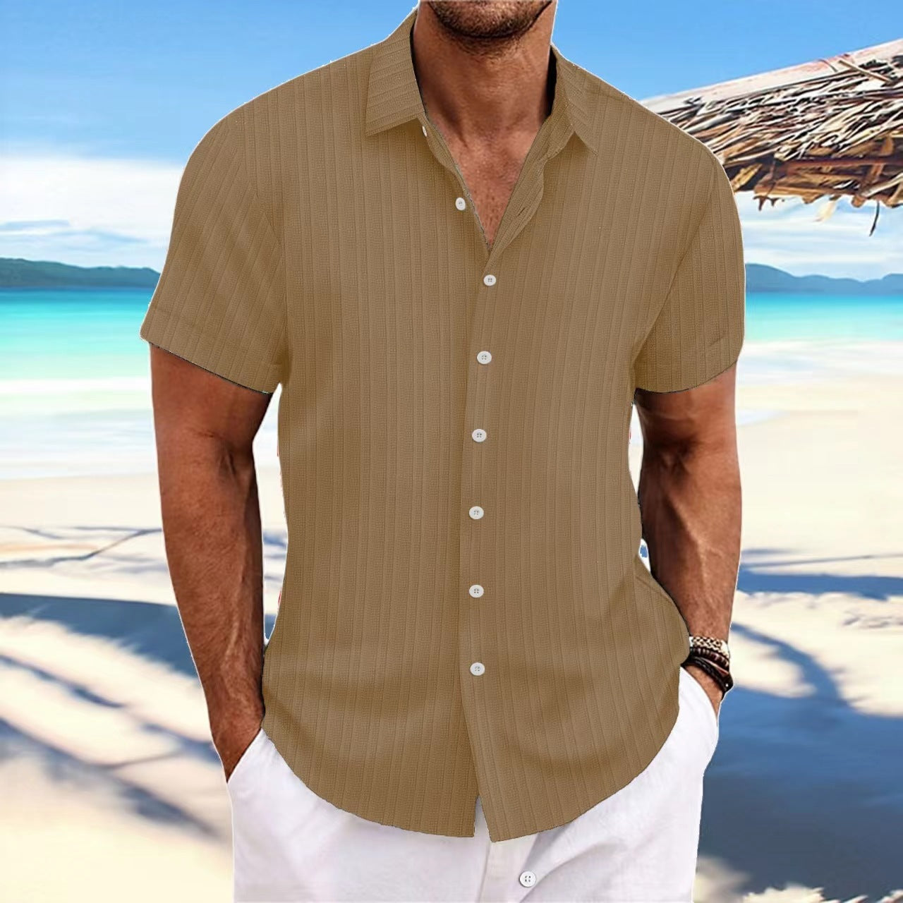 Bernard - Striped shirt in cotton and flax for men