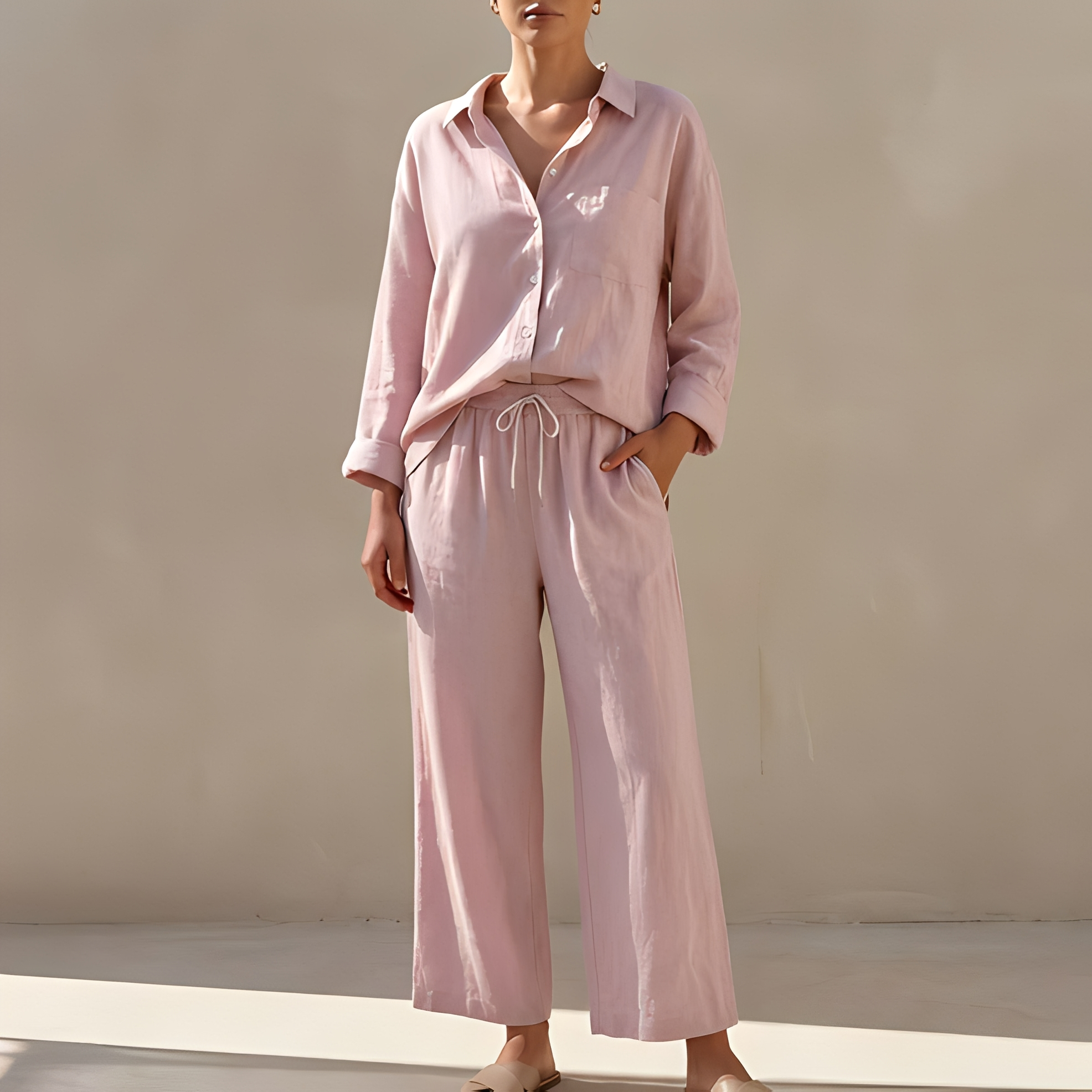 Genzel - Ensemble chemise boutonnée et pantalon pour femme