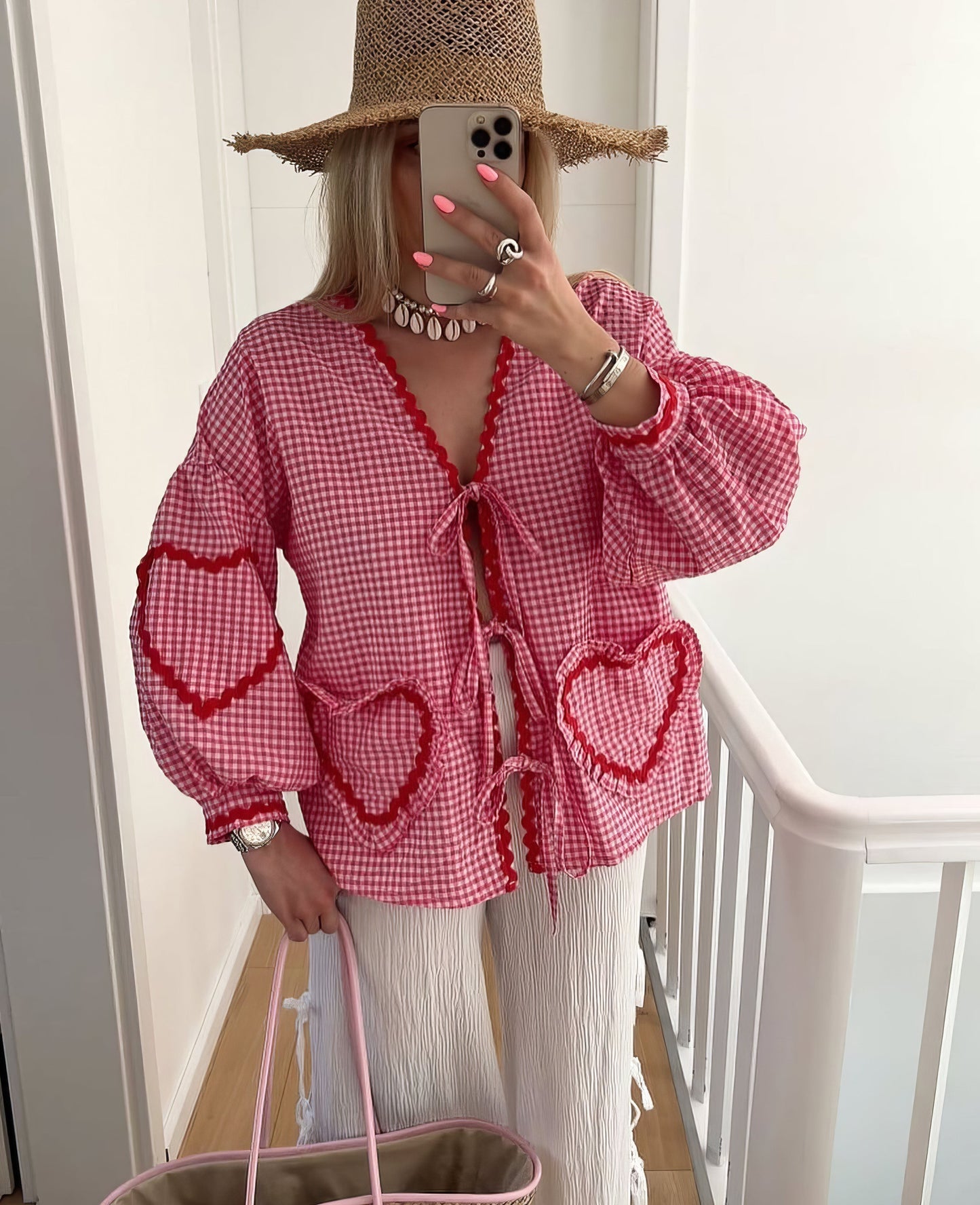 Claudia – Blouse Gingham avec Nœud