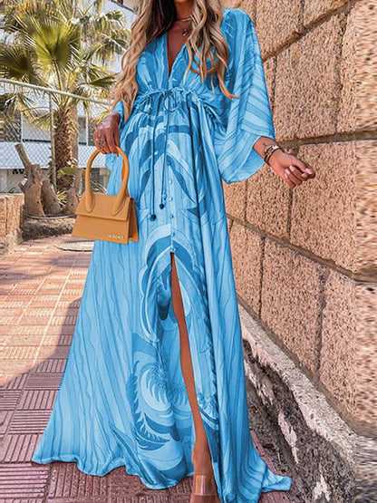 Romina - Long Flowing Dress with Waist Belt