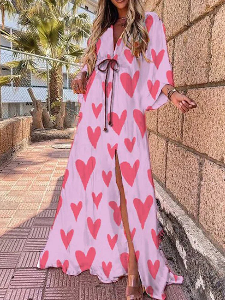 Romina - Long Flowing Dress with Waist Belt