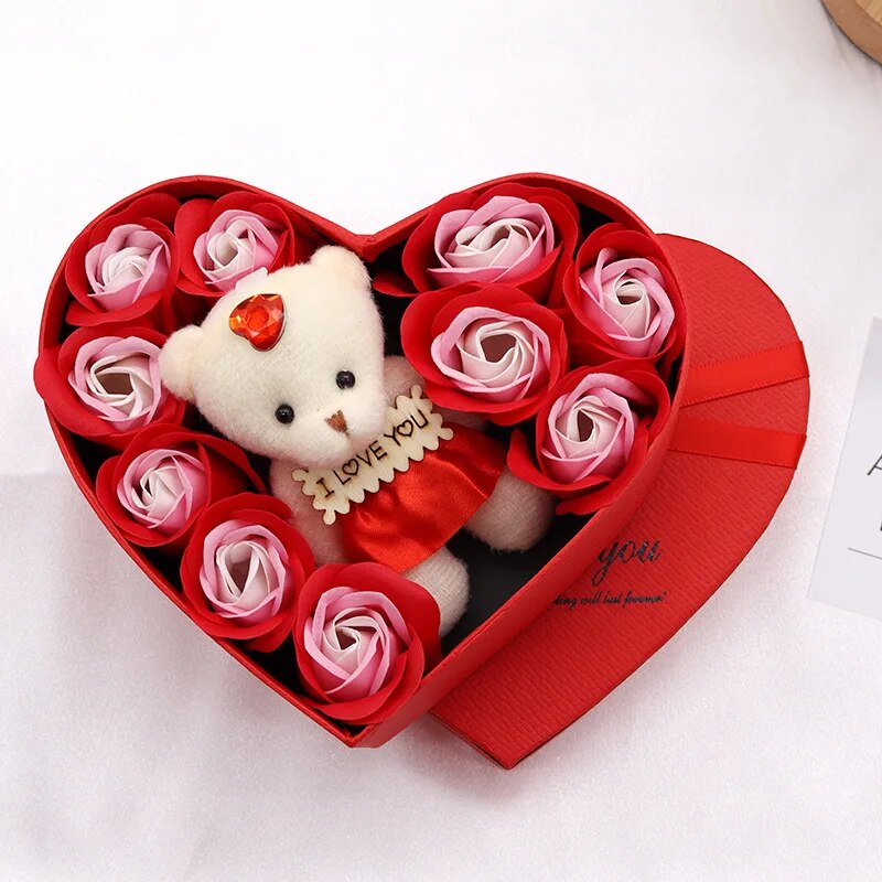 Forme cœur – Ours en rose Boîte cadeau Saint-Valentin