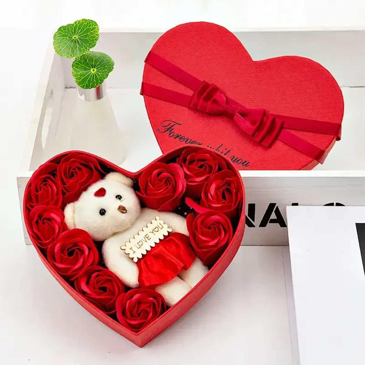 Forme cœur – Ours en rose Boîte cadeau Saint-Valentin