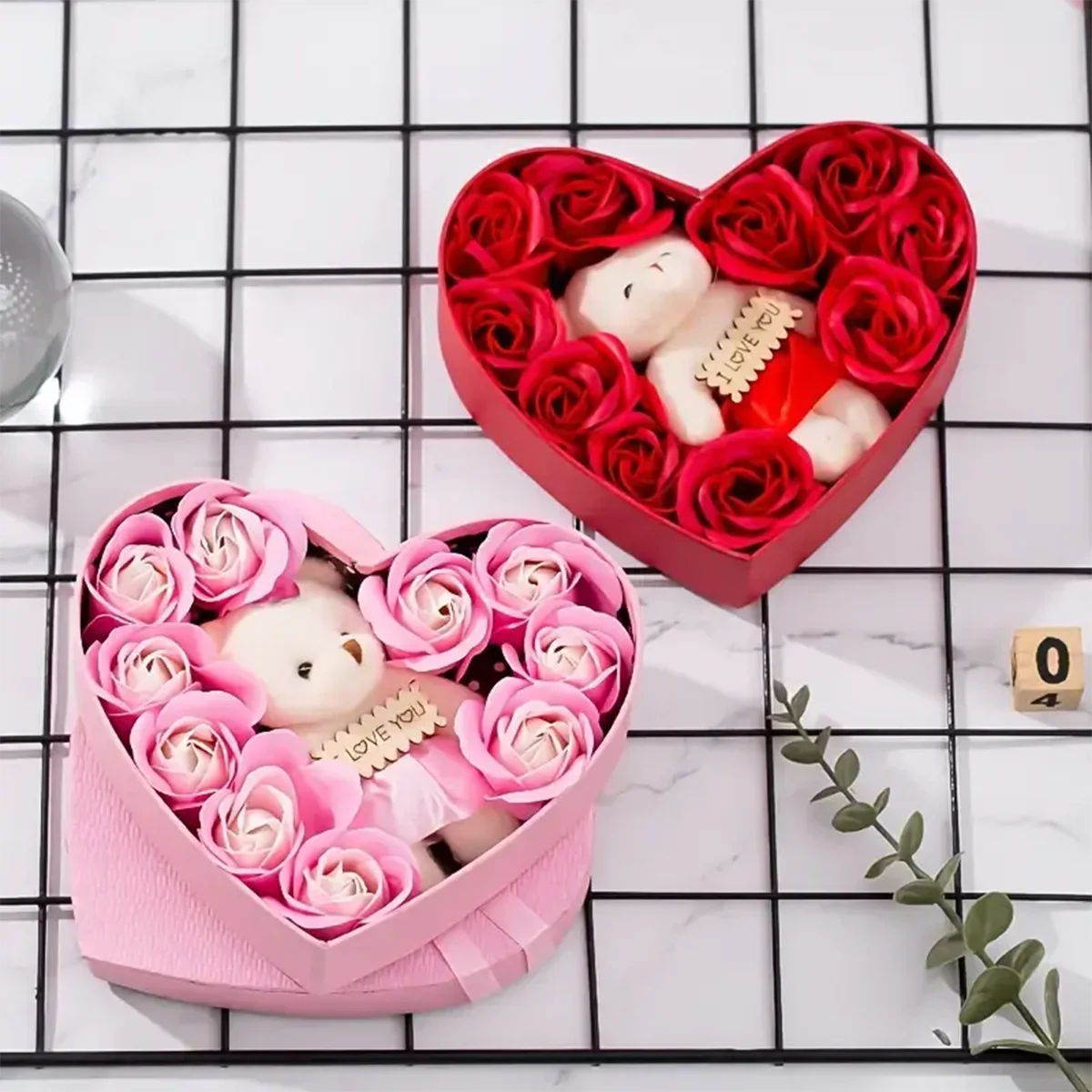 Forme cœur – Ours en rose Boîte cadeau Saint-Valentin