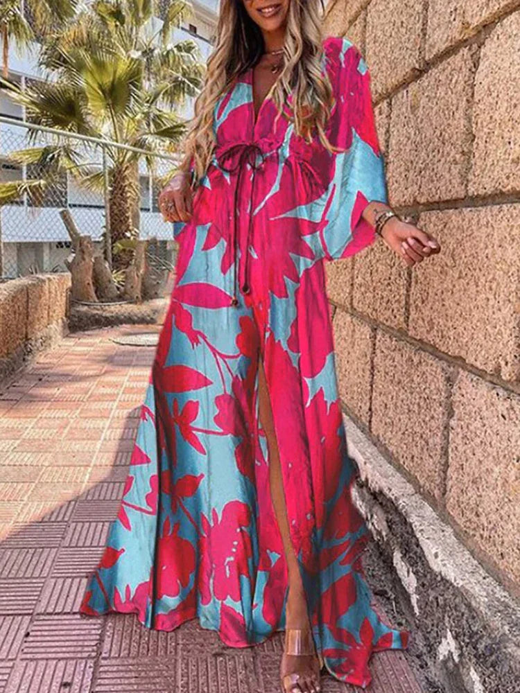 Romina - Long Flowing Dress with Waist Belt