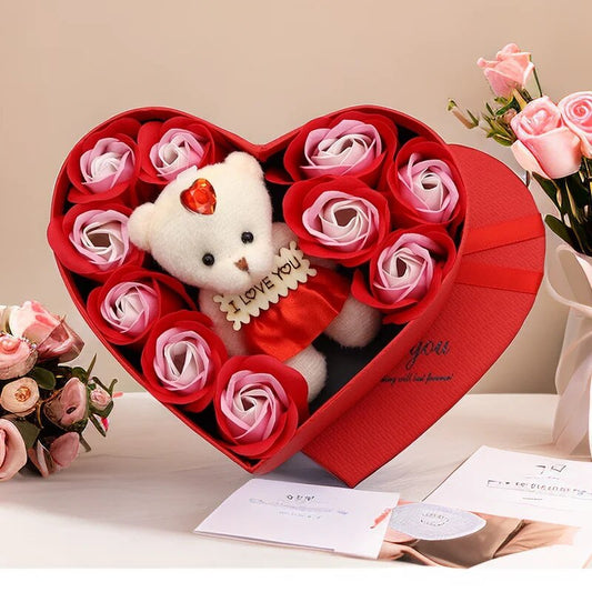 Forme cœur – Ours en rose Boîte cadeau Saint-Valentin