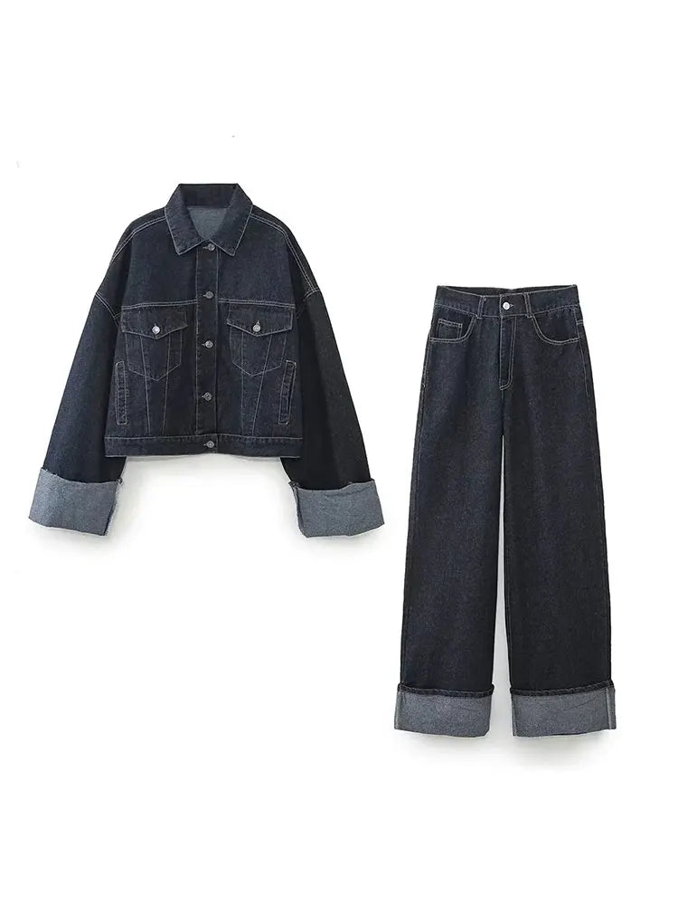 Clara – Ensemble Denim avec Veste Trucker & Jeans Taille Haute