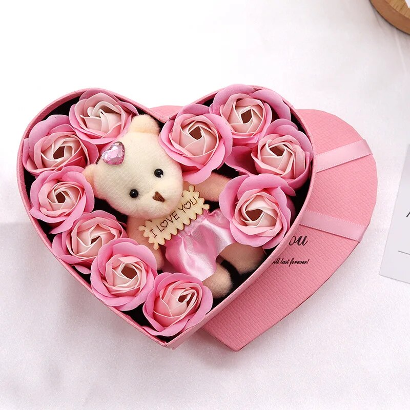 Forme cœur – Ours en rose Boîte cadeau Saint-Valentin