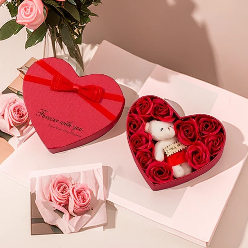 Forme cœur – Ours en rose Boîte cadeau Saint-Valentin