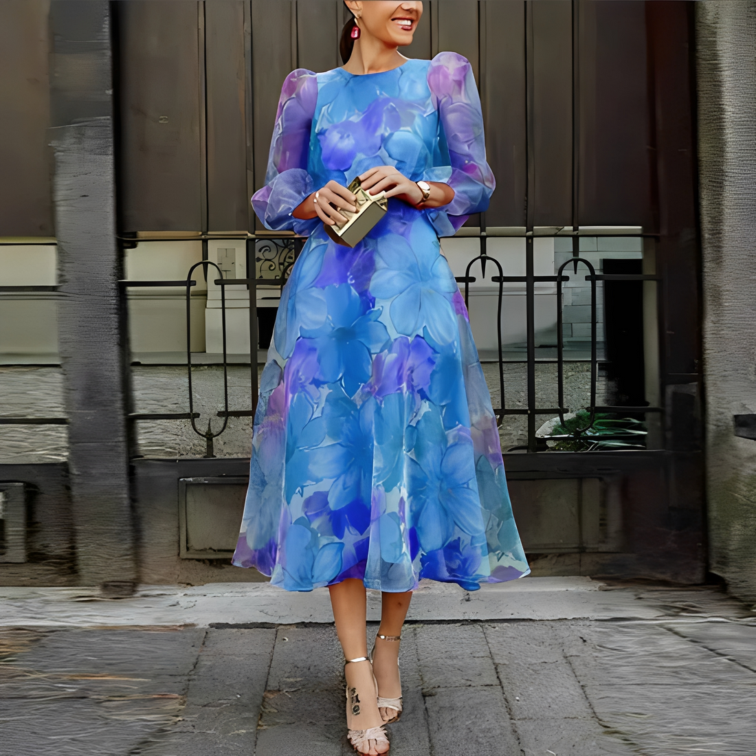 Elvie - Robe à fleurs élégante à manches longues pour femme