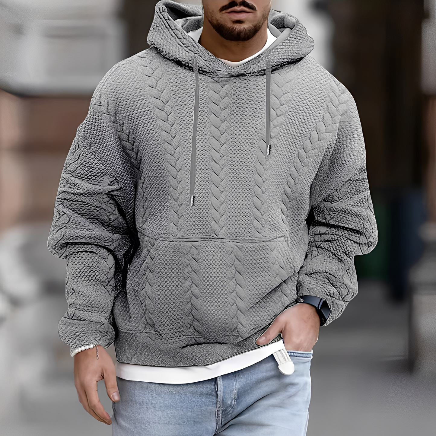 Wallis - Elegant, loose knitted hooded jacket for men