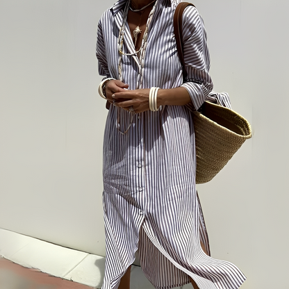Janene - Elegant summer dress with stripes for women