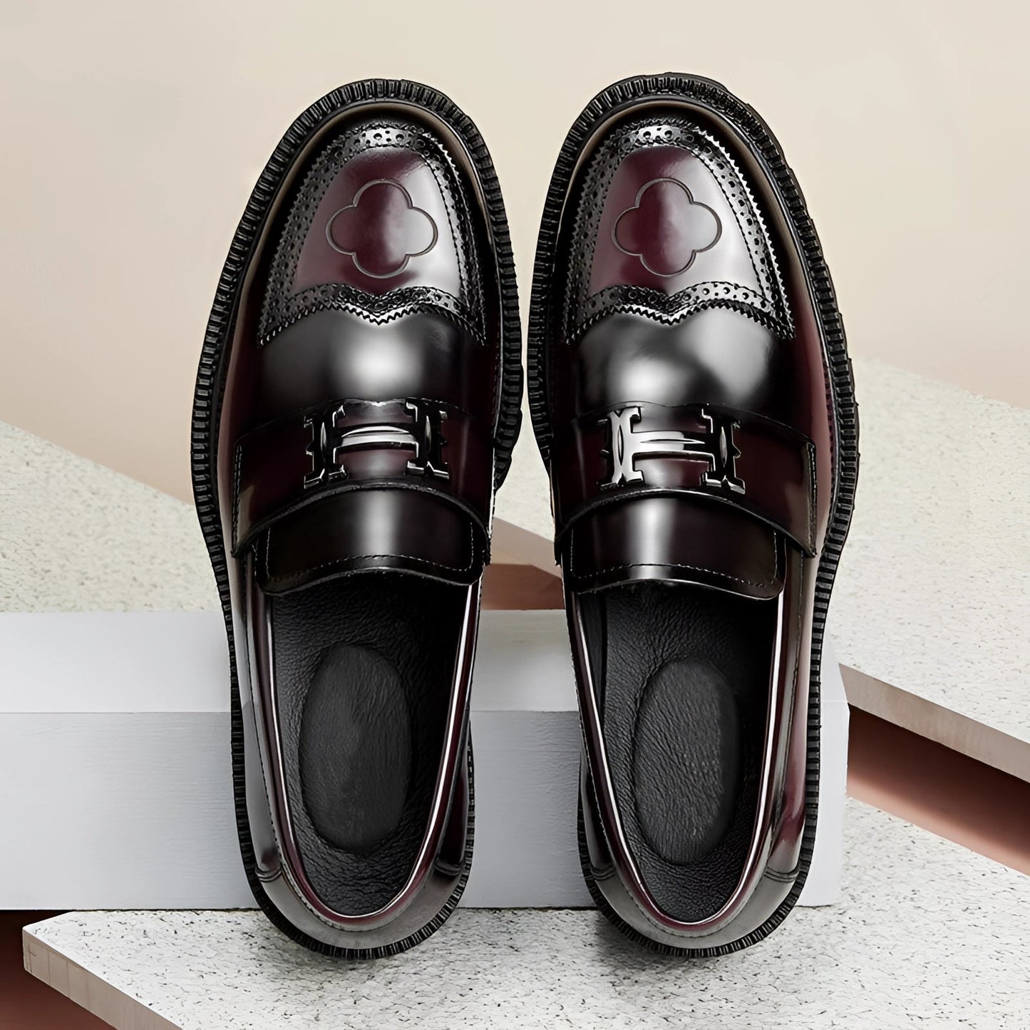 Marc – Mocassins en Cuir Bordeaux à Semelle Épaisse